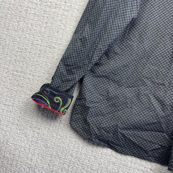 Au Noir Black w/ Psychedelic Mandala Flip Cuff Button-up dress shirt Men Size 5 - Picture 11 of 13